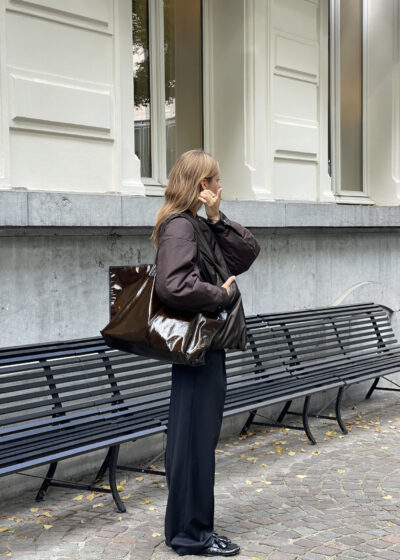 'Oversized bomber' in dark brown by KASSL Editions