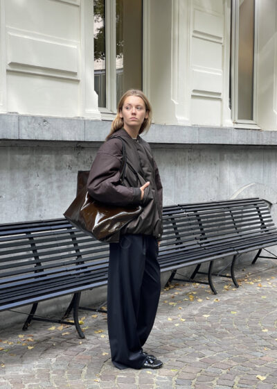 'Oversized bomber' in dark brown by KASSL Editions