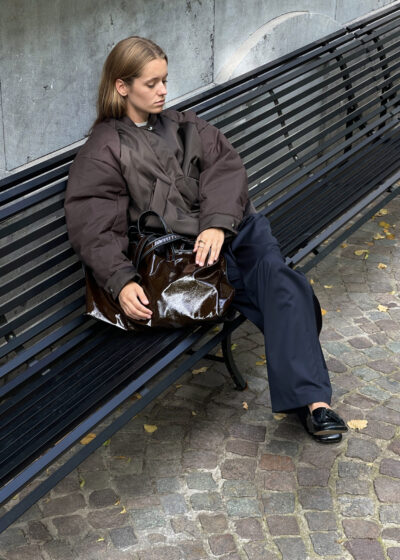 'Oversized bomber' in dark brown by KASSL Editions