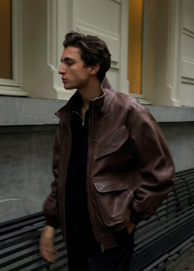 'Blouson lamb' leather dark brown by Auralee