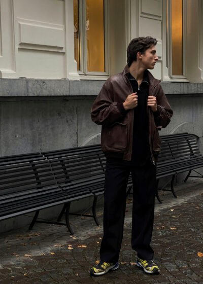 'Blouson lamb' leather dark brown by Auralee